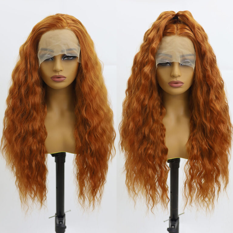 customized Synthetic hair wigs wholesale orange color 13×4 lace front wigs 4-130C-6-s