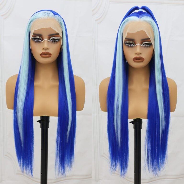 bulk sale synthetic wigs 13*4 Lace front blue customized silk straight 4-SISI-GB829-8-S