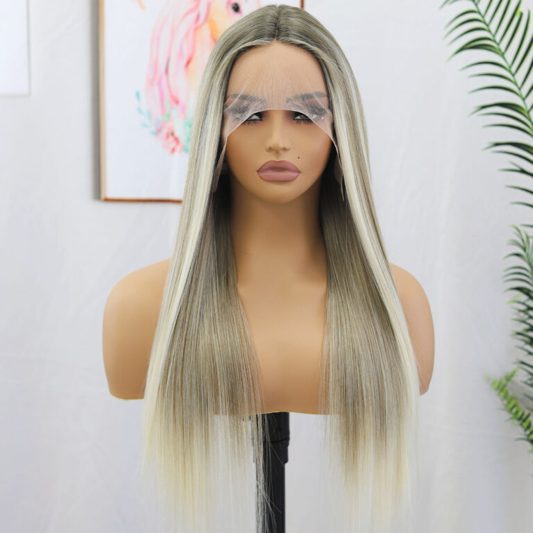 bulk sale customized synthetic wigs 13×6 Lace front wigs silk straight light blonde color 6-4T0928H6-8-S