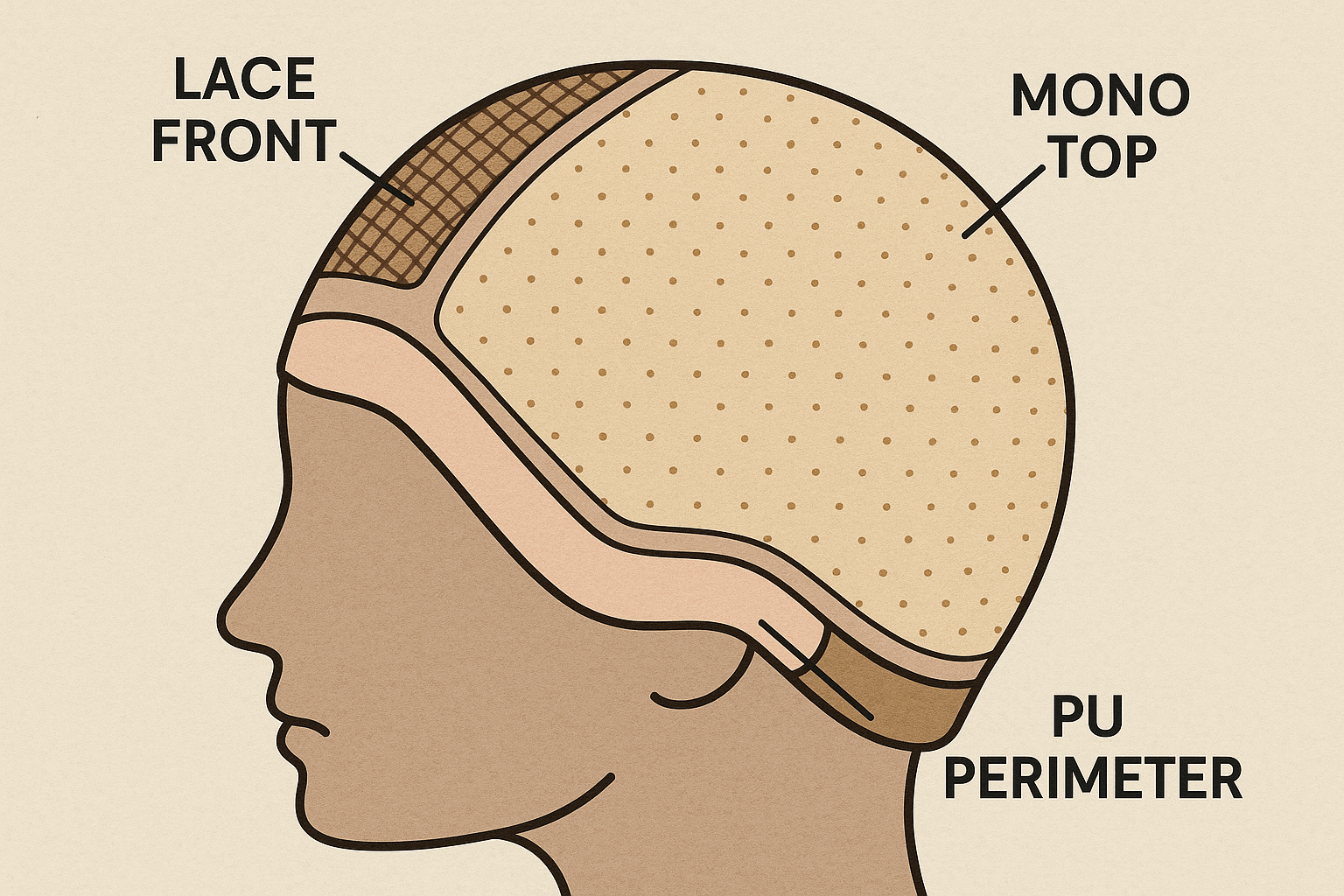 Cap construction options for men's human hair wigs