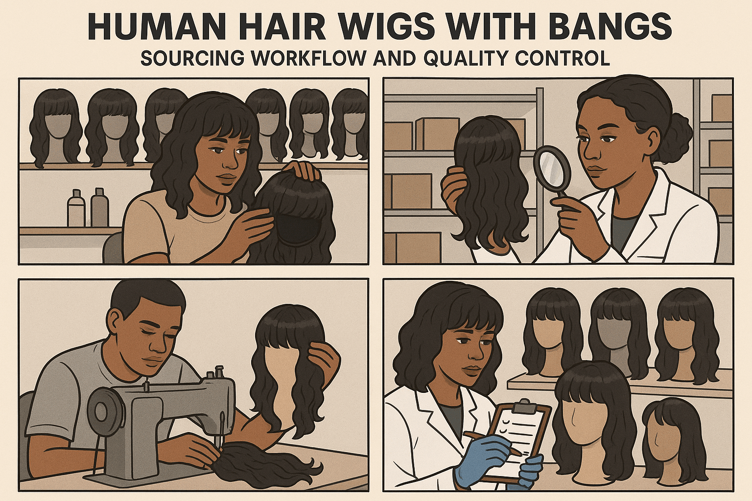 Human Hair Wigs with Bangs sourcing workflow and quality control