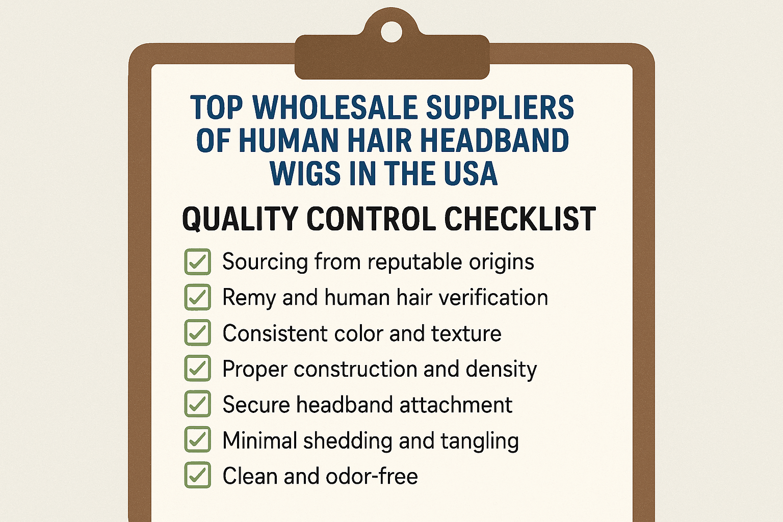 Top Wholesale Suppliers of Human Hair Headband Wigs in the USA quality control checklist
