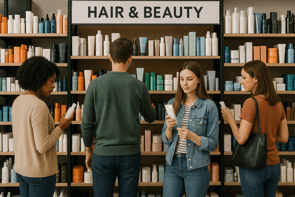 V Part Human Hair Wigs retail shoppers comparing textures and lengths