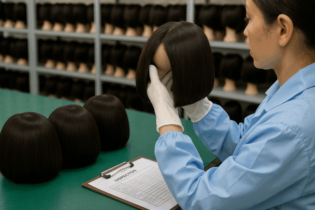 Human Hair Bob Cut Wigs manufacturing QA and final inspection