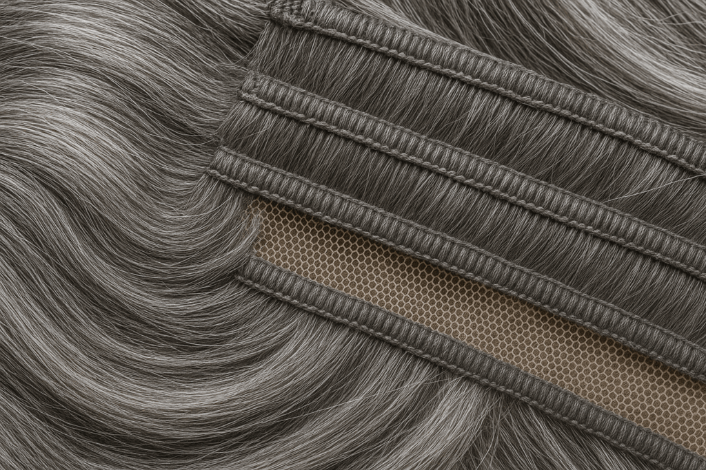 Grey Human Hair Wigs materials and construction close-up