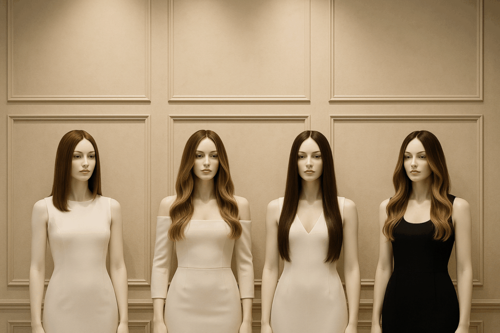 Temu Wigs Human Hair retail display assortment and merchandising