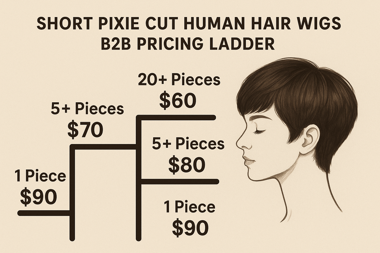 Short Pixie Cut Human Hair Wigs B2B pricing ladder