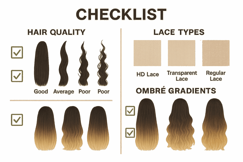Ombre Human Hair Wigs quality evaluation checklist for B2B buyers