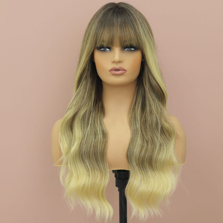 bulk sale customized synthetic wigs Lace front wigs body wave light blonde and brown color
