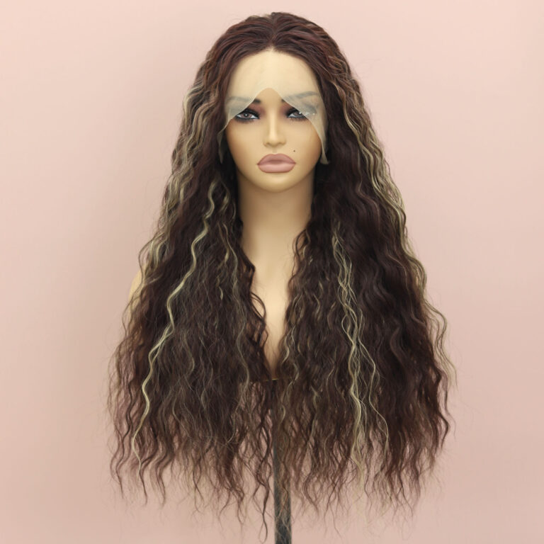 factory customized synthetic wigs 13×4 Lace front wigs loose curly brown mixed blonde color 4-F3324-6-s