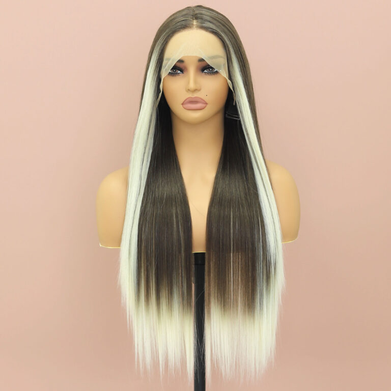 A brown and white straight high quality wigs for women
