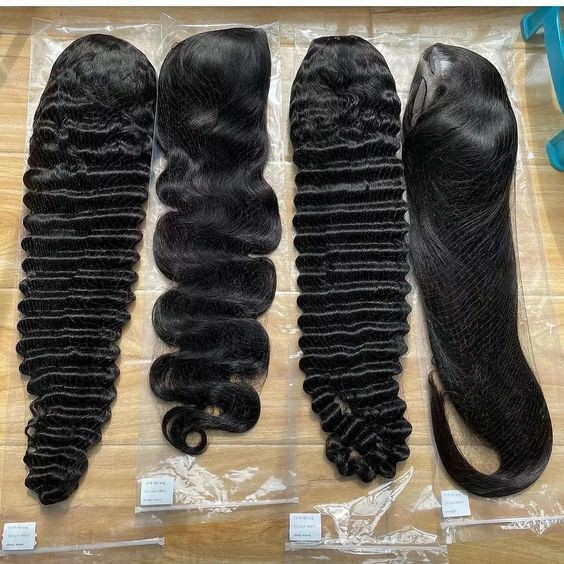 Real-life photos of human hair wigs with different curls