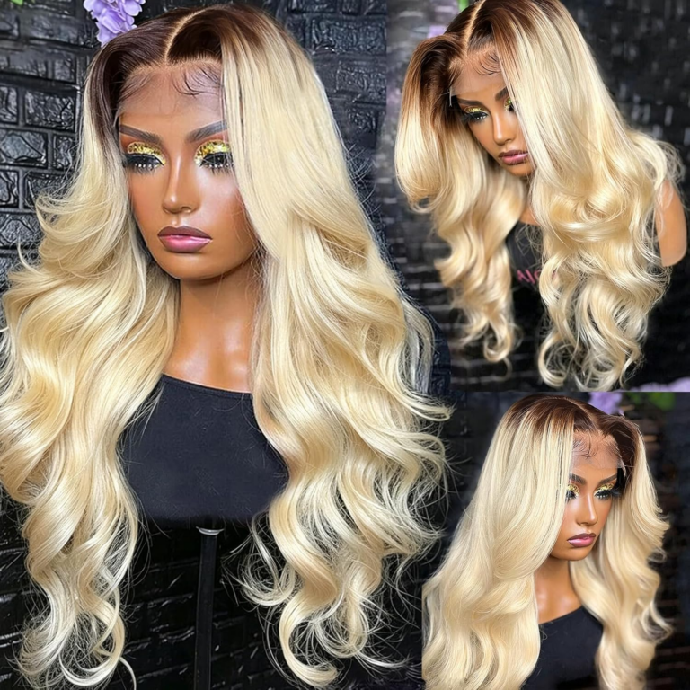 Blonde Lace Front Wigs Wave Ombre Blonde Lace Front Wig for Black Women Gluless Wigs (Ombre Blonde Wave Lace Wig)