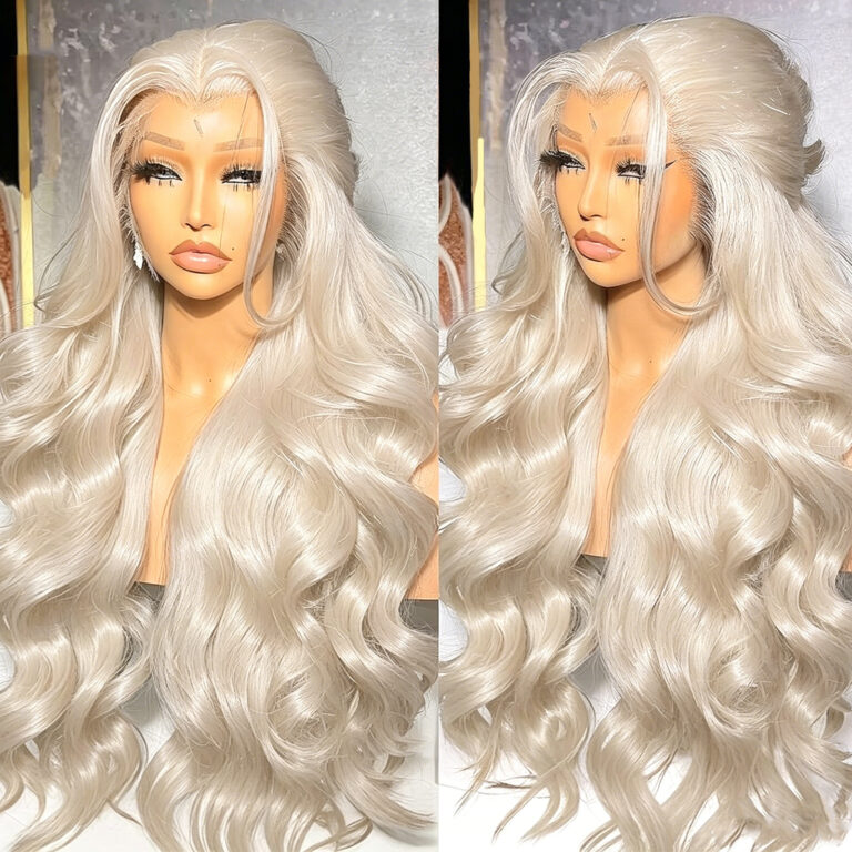 Blonde Body Wave Lace Front Wigs, White Blonde Wigs Long Wavy Synthetic Lace Front Wig for Black Women(Platinum Blonde Body Wave Wigs)