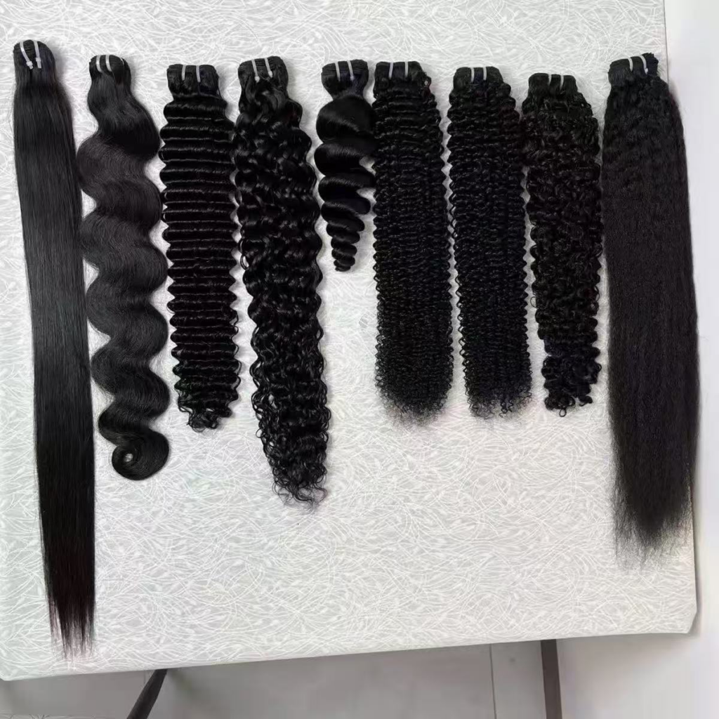 Real-life photos of natural-colored hair extensions with different curls