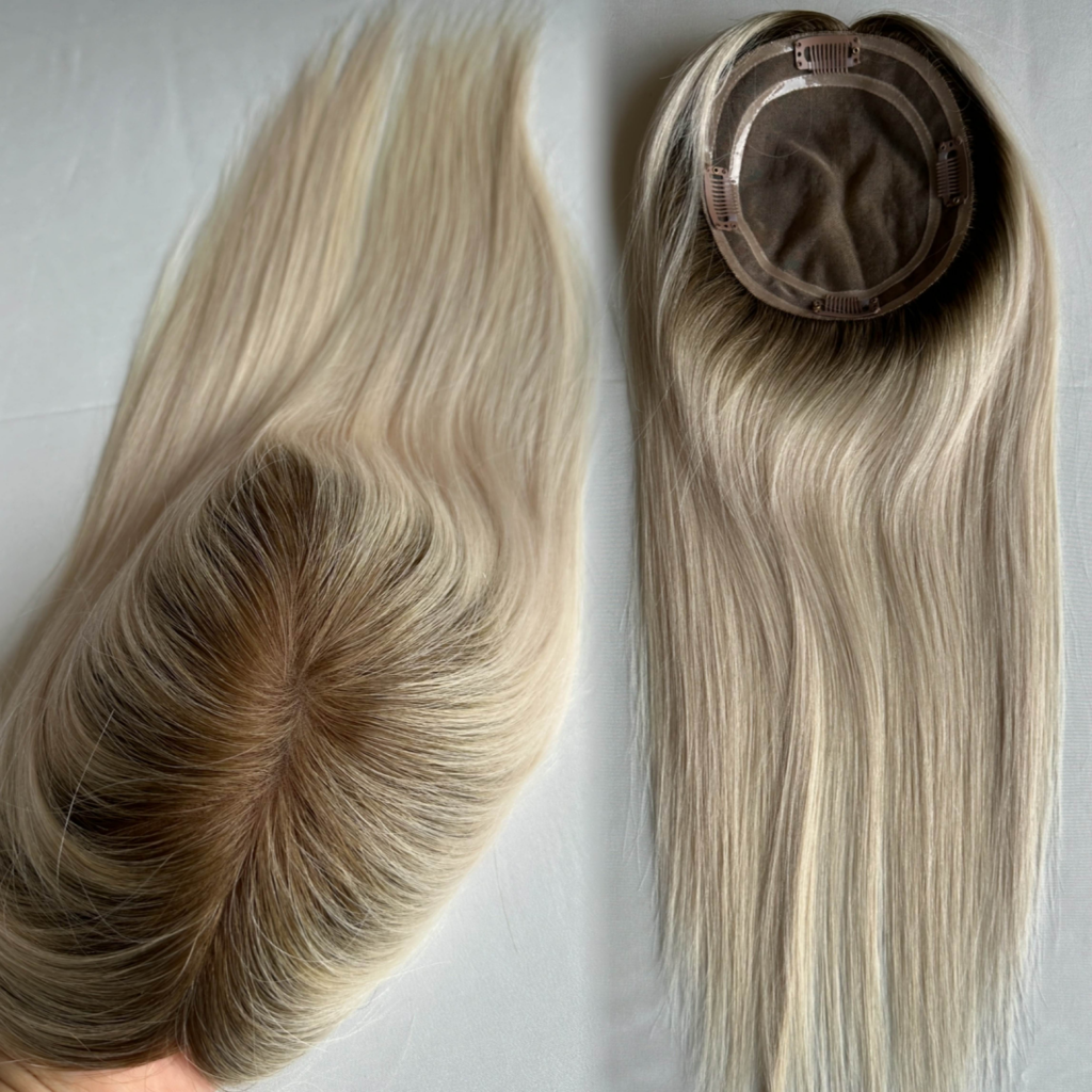 Images showing the front and back of the hair topper