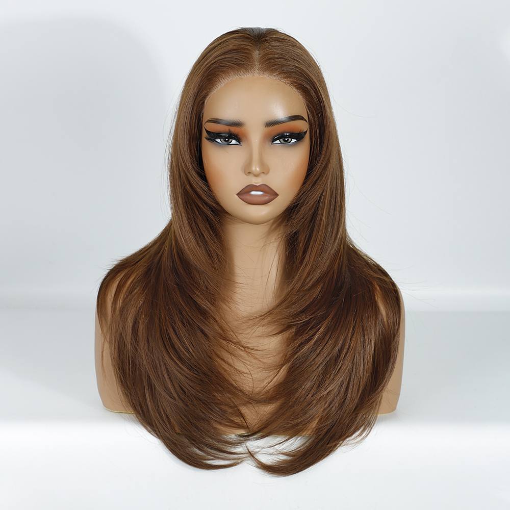 Wholesale Synthetic Wigs for Salon Owners – premium natural-looking synthetic hair wig with realistic scalp appearance, smooth straight style, and salon-ready design supplied by a professional wig manufacturer.